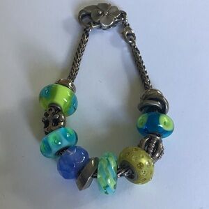 Vintage Sterling Trollbeads Bracelet Blues Yellow